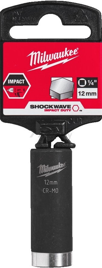 Головка ударная 1/4 12 мм 6 граней удлиненная MILWAUKEE Shockwave (4932478006) - Фото 2